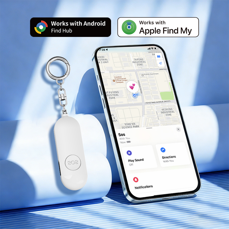 Alarma blanca junto al teléfono con una aplicación de localización